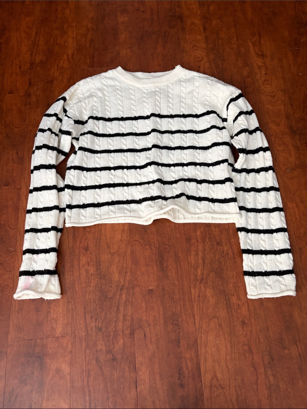 Fbz Girls Striped Cable-Knit Crop Sweater - White/Black Size XL